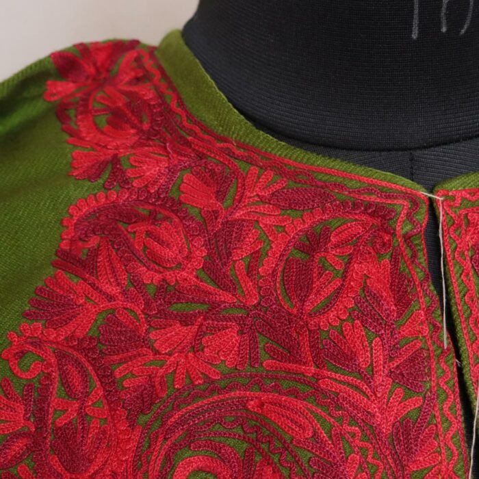 Green Cashmilon Kashmiri Pheran with Aari Work - Image 3