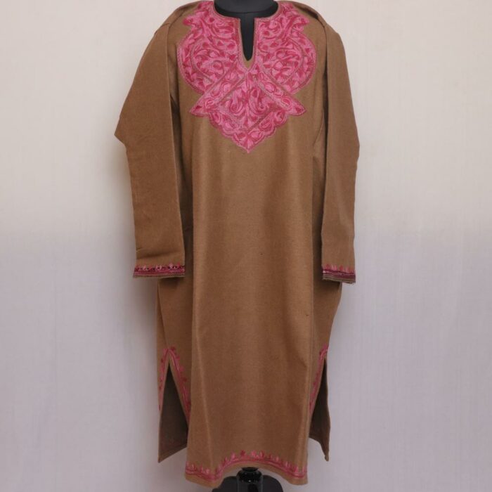 Brown Gulabi Pattu Kashmiri Pheran - Image 2
