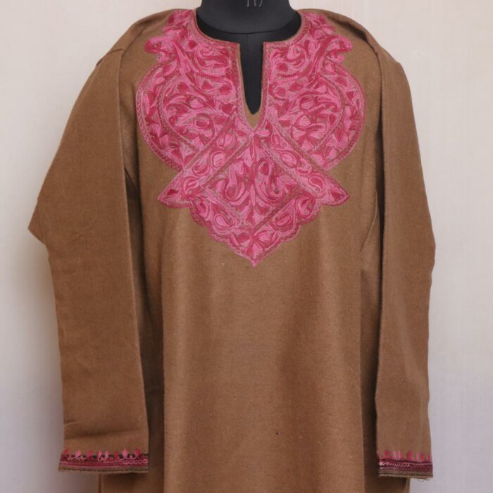 Brown Gulabi Pattu Kashmiri Pheran