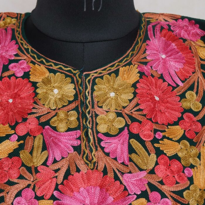 Dark Green Pampori Kashmiri Pheran with Aari Embroidery - Image 3