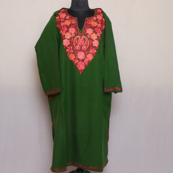 Dark Green Miri Kashmiri Pheran with Aari Embroidery