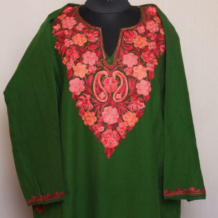Dark Green Miri Kashmiri Pheran with Aari Embroidery - Image 2