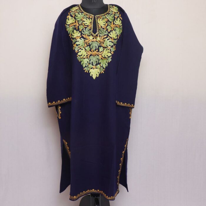 Blue Chinar baagh Kashmiri Pheran with Aari Embroidery