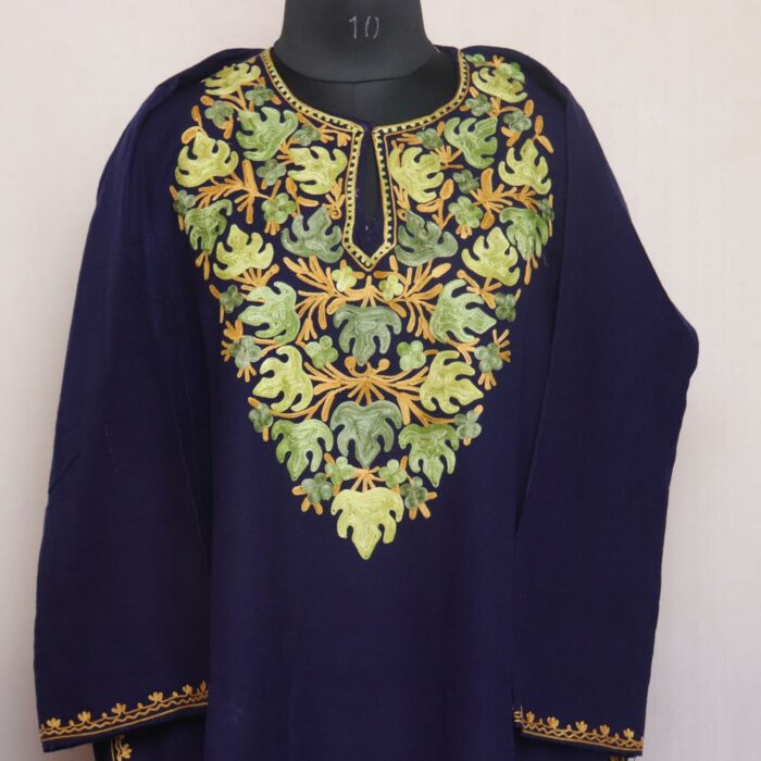 Blue Chinar baagh Kashmiri Pheran with Aari Embroidery - Image 2
