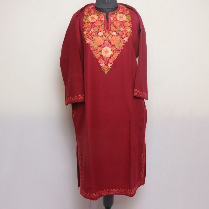 Maroon Pheran with Aari Embroidery