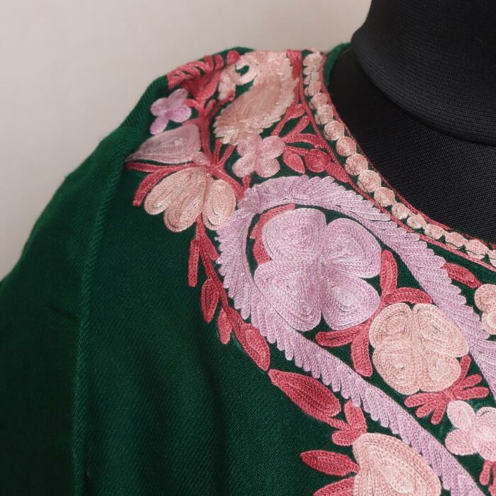 Dark Green Amara Cashmilon Pheran with Aari Embroidery - Image 4