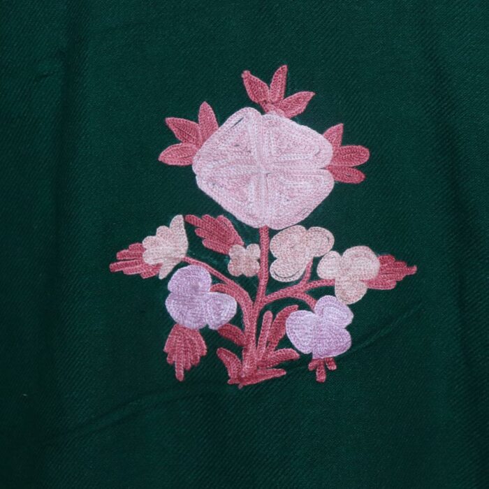 Dark Green Amara Cashmilon Pheran with Aari Embroidery - Image 3