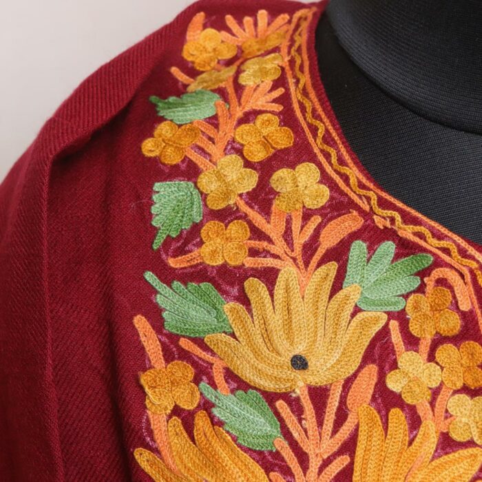 Maroon Nazakat Cashmilon Pheran with Aari Embroidery - Image 3