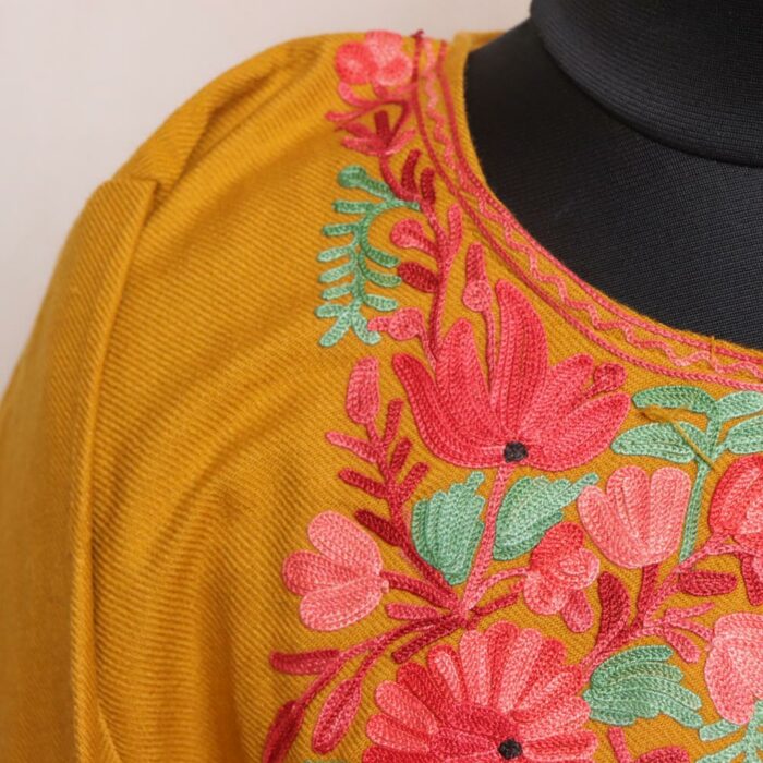 Mustard Cashmilon Pheran with Aari Embroidery - Image 2