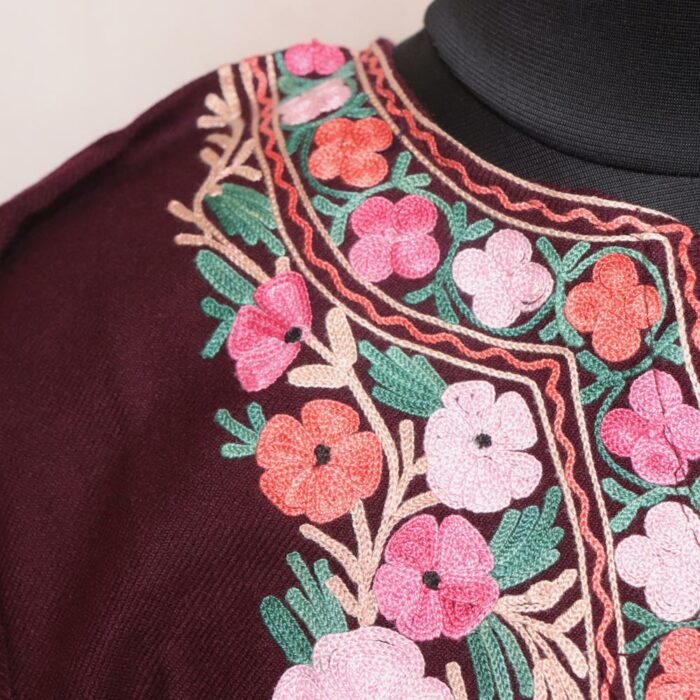 Wine Cashmilon Pheran with Aari Embroidery - Image 3