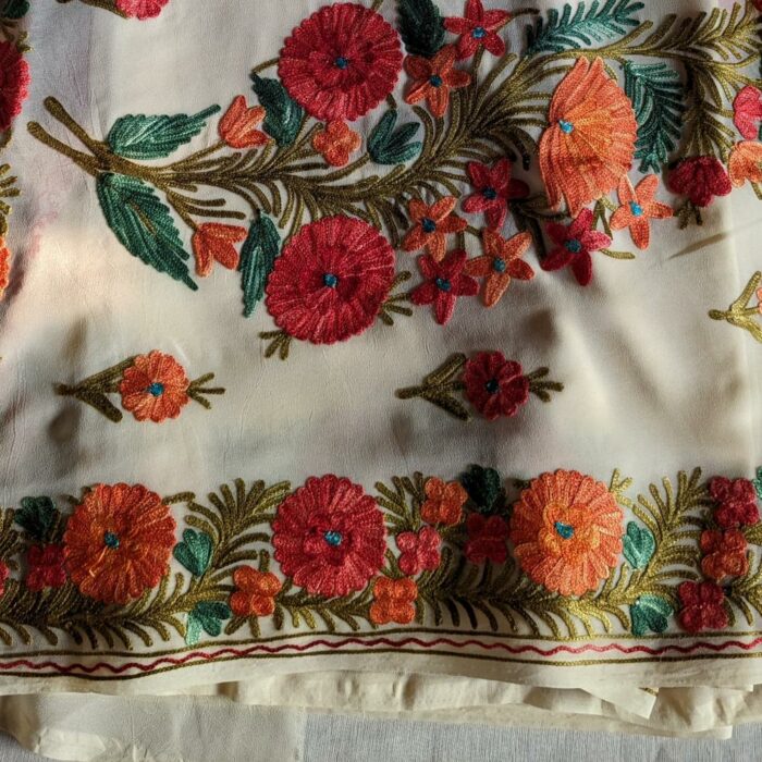 Shahi Cream Georgette Kashmiri Saree With Aari Embroidery - Image 2