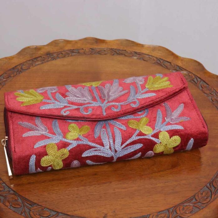 Maroon Kashmiri Wallet with Velvet Base