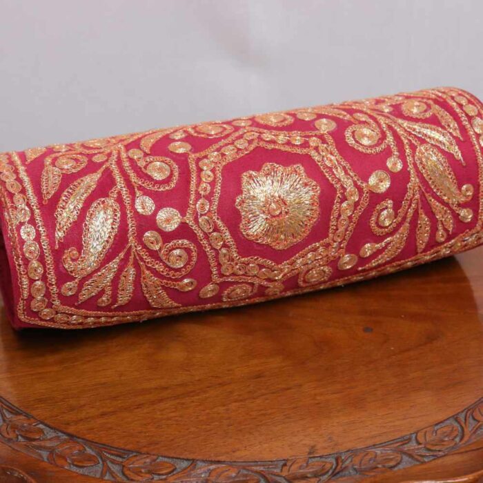 Magenta Pink Tilla Clutch With Golden Work