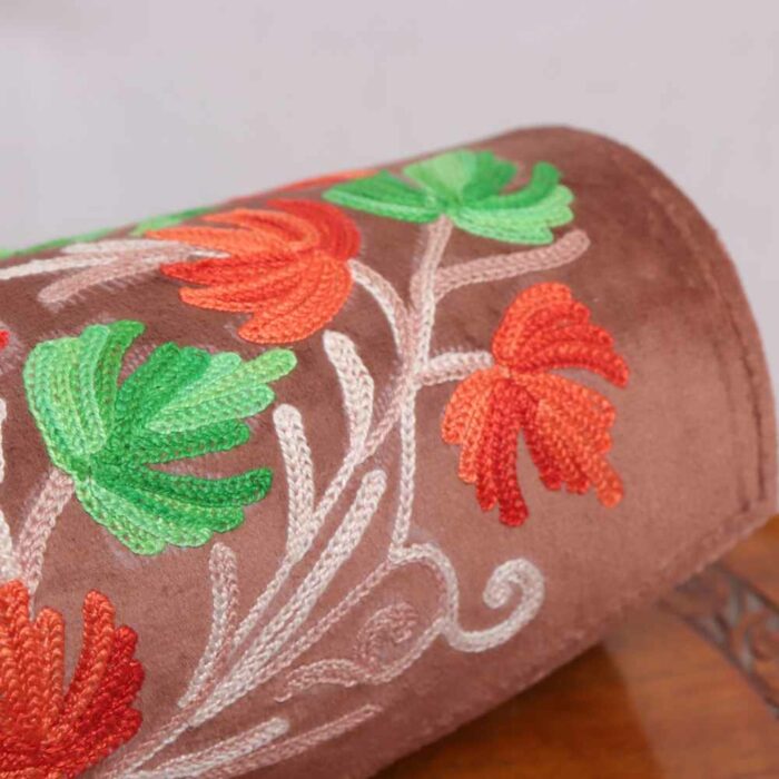 Brown with Orange Flowers Round Kashmiri Clutch Bag - Image 2