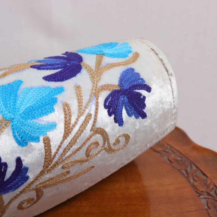 Grey with Blue Flowers Round Kashmiri Clutch Bag - Image 2