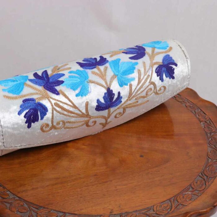 Grey with Blue Flowers Round Kashmiri Clutch Bag