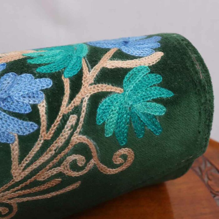 Green with blue Flowers Round Kashmiri Clutch Bag - Image 2