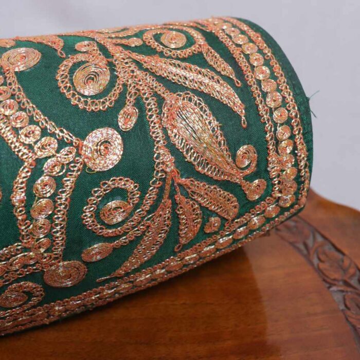 Bottle Green Tilla Clutch With Golden Work - Image 2
