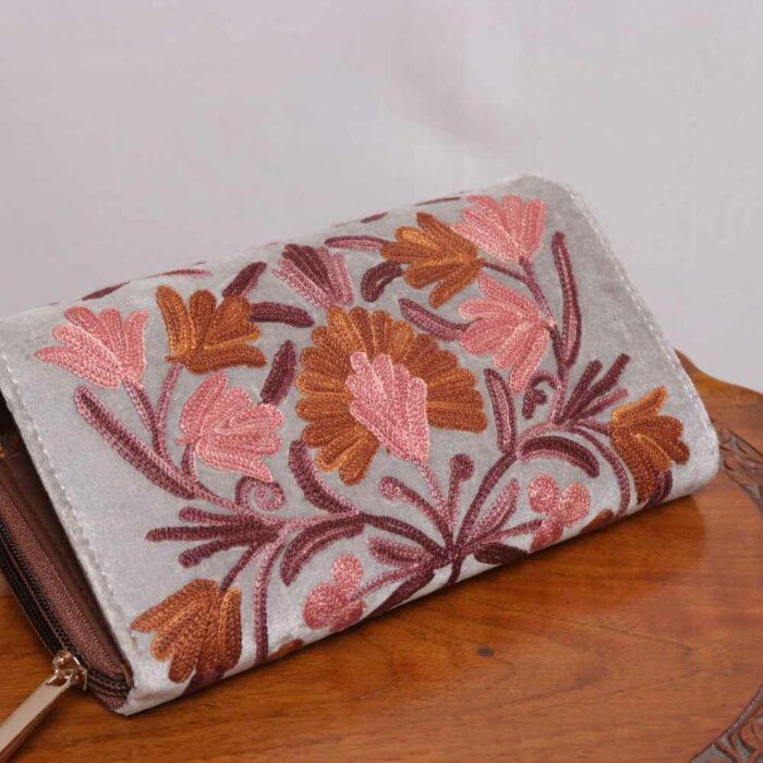 Beige Brown Flowers Kashmiri Wallet - Image 3