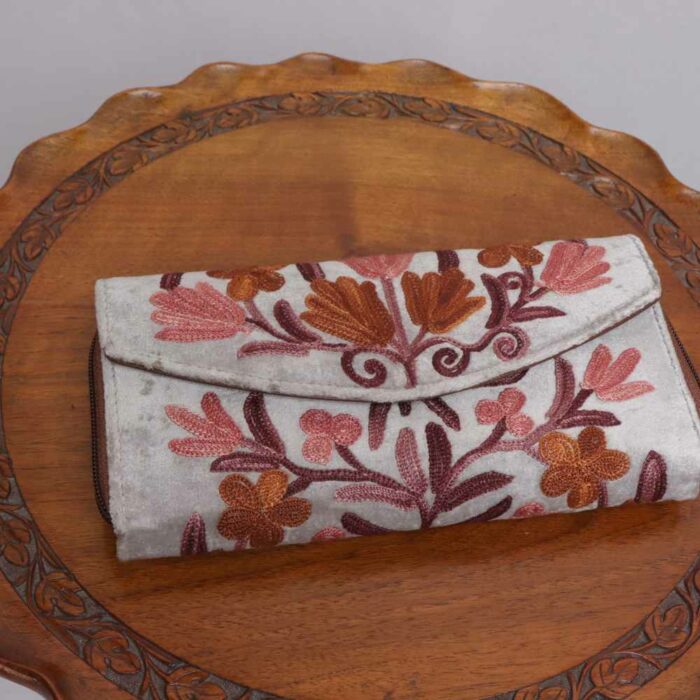 Beige Brown Flowers Kashmiri Wallet