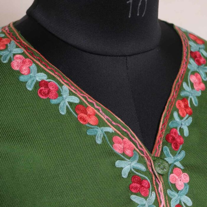 Green Kashmiri Cape Shawl for Winter - Image 3