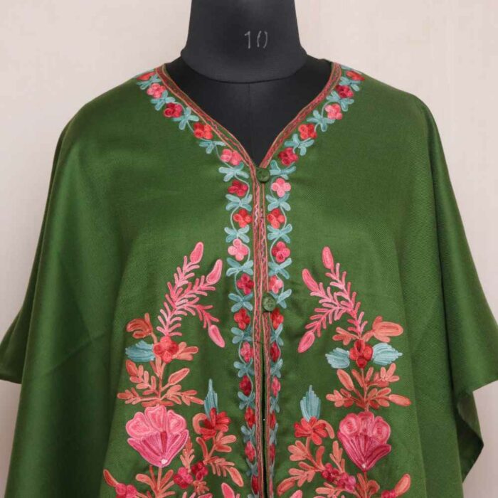 Green Kashmiri Cape Shawl for Winter - Image 2