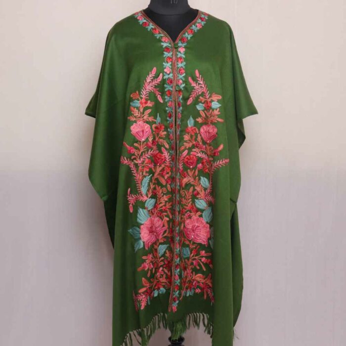 Green Kashmiri Cape Shawl for Winter