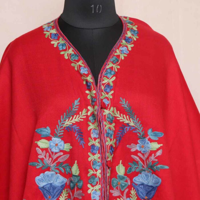 Ravishing red Kashmiri Cape Shawl for Winter - Image 2