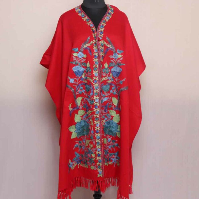 Ravishing red Kashmiri Cape Shawl for Winter