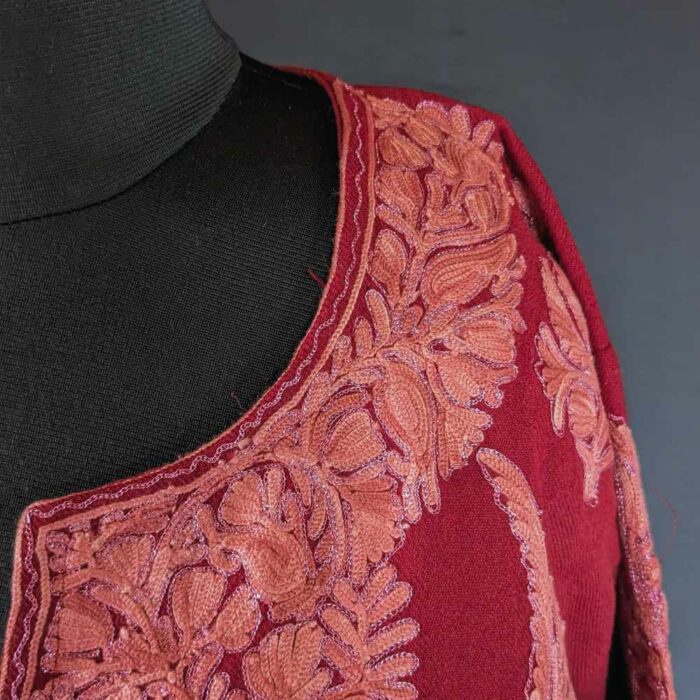 Maroon Raffal MeerBaagh Kashmiri Phiran with All Over Zari and Ari - Image 4