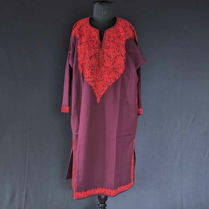 Maroon MeerBaagh Kashmiri Phiran with Front Back Embroidery - Image 5