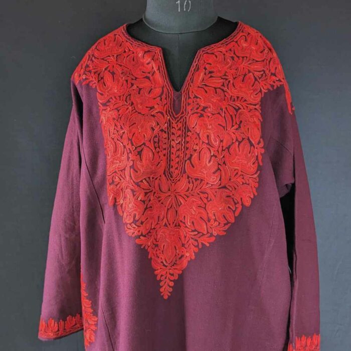 Maroon MeerBaagh Kashmiri Phiran with Front Back Embroidery - Image 7