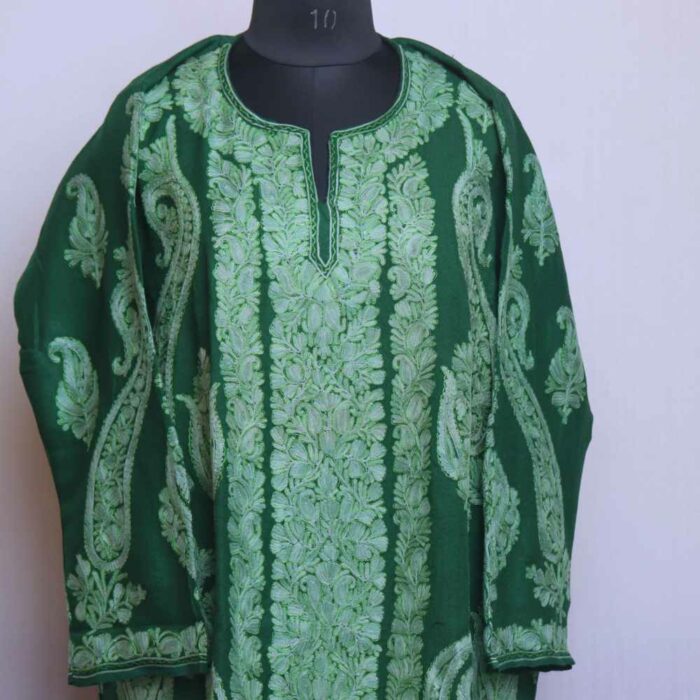 Green Raffal MeerBaagh Kashmiri Phiran with All Over Zari and Ari - Image 2