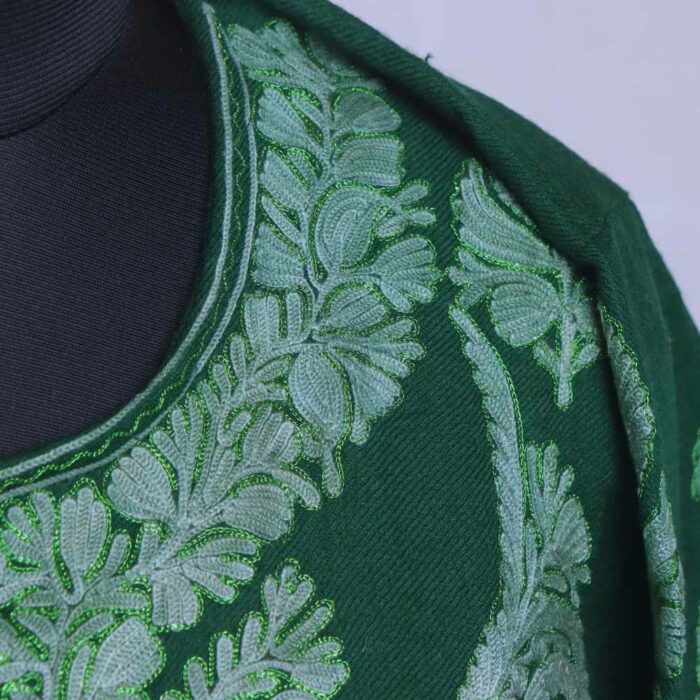 Green Raffal MeerBaagh Kashmiri Phiran with All Over Zari and Ari - Image 3
