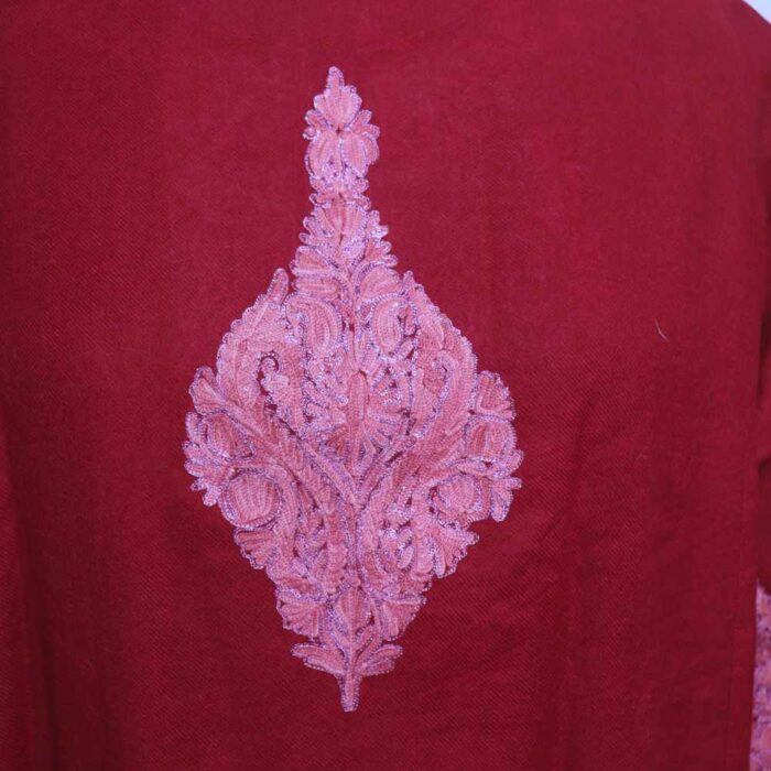 Maroon Raffal MeerBaagh Kashmiri Phiran with All Over Zari and Ari - Image 6