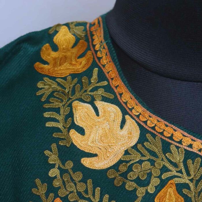 Green Chinari Cashmilon Short Kashmiri Pheran  (L36) - Image 3