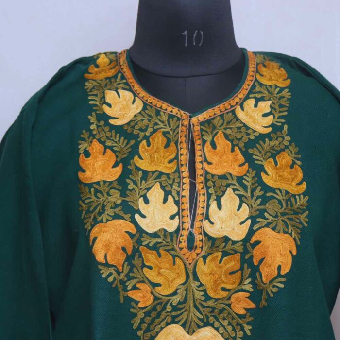 Green Chinari Cashmilon Short Kashmiri Pheran  (L36) - Image 2