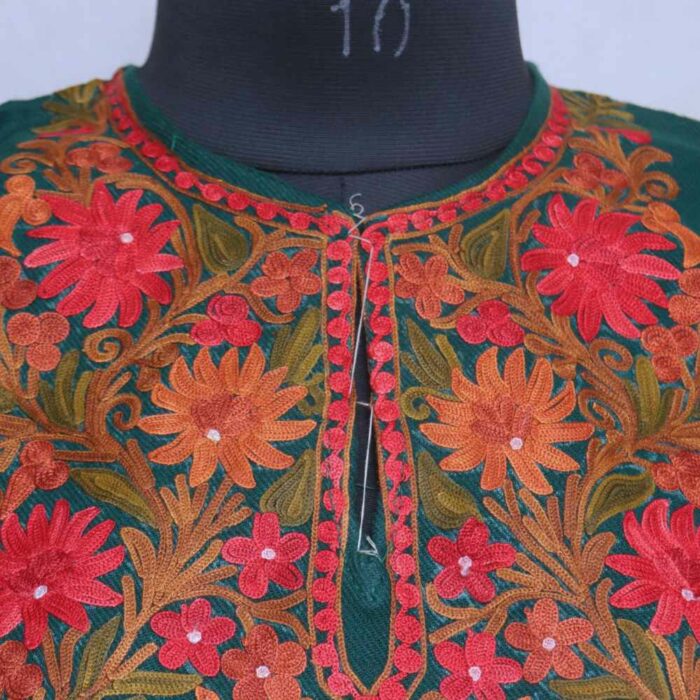 Green Poshbagh Cashmilon Short Kashmiri Pheran (L38) - Image 3