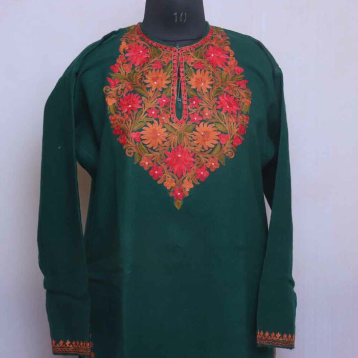 Green Poshbagh Cashmilon Short Kashmiri Pheran (L38) - Image 2