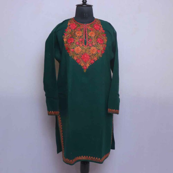 Green Poshbagh Cashmilon Short Kashmiri Pheran (L38)