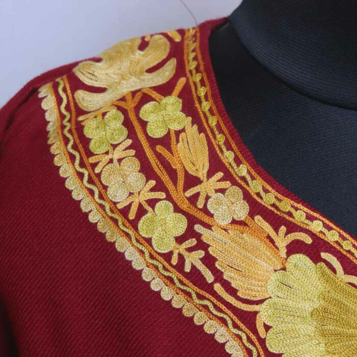 Maroon Chinar Badaam Cashmilon Short Kashmiri Pheran  (L32) - Image 3