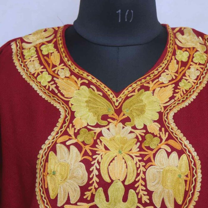 Maroon Chinar Badaam Cashmilon Short Kashmiri Pheran  (L32) - Image 2