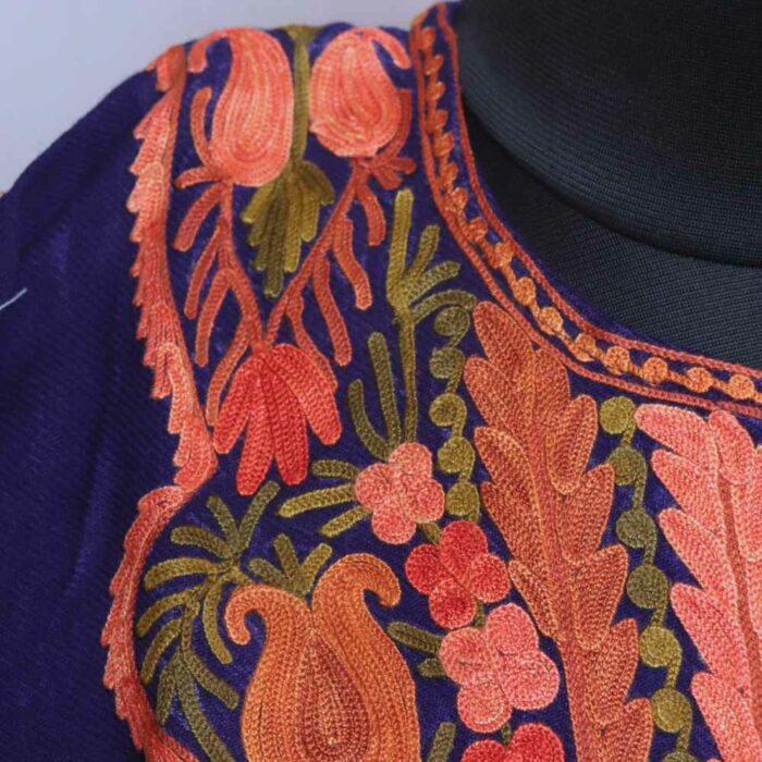 Blue Aftaab Badaam Cashmilon Short Kashmiri Pheran  (L35) - Image 3