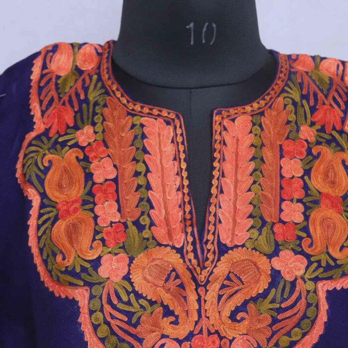 Blue Aftaab Badaam Cashmilon Short Kashmiri Pheran  (L35) - Image 2