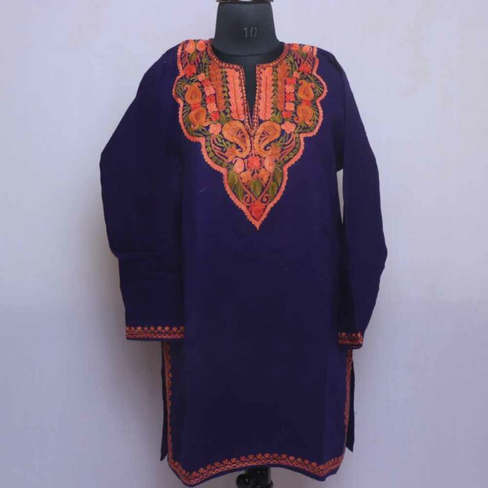 Blue Aftaab Badaam Cashmilon Short Kashmiri Pheran  (L35)