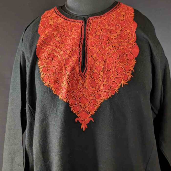 Black Handwork Pure Wool Kashmiri Pheran Dress