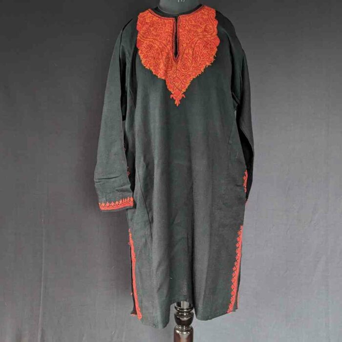 Black Handwork Pure Wool Kashmiri Pheran Dress - Image 3
