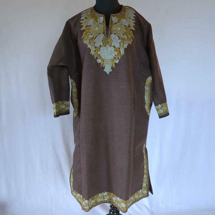Brownish Tweed Aari Zari Kashmiri Pheran - Image 2