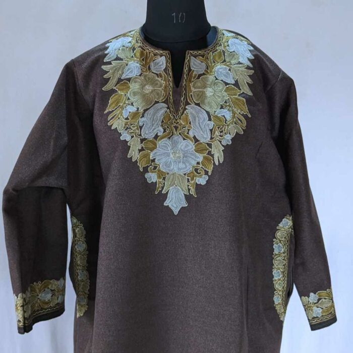 Brownish Tweed Aari Zari Kashmiri Pheran