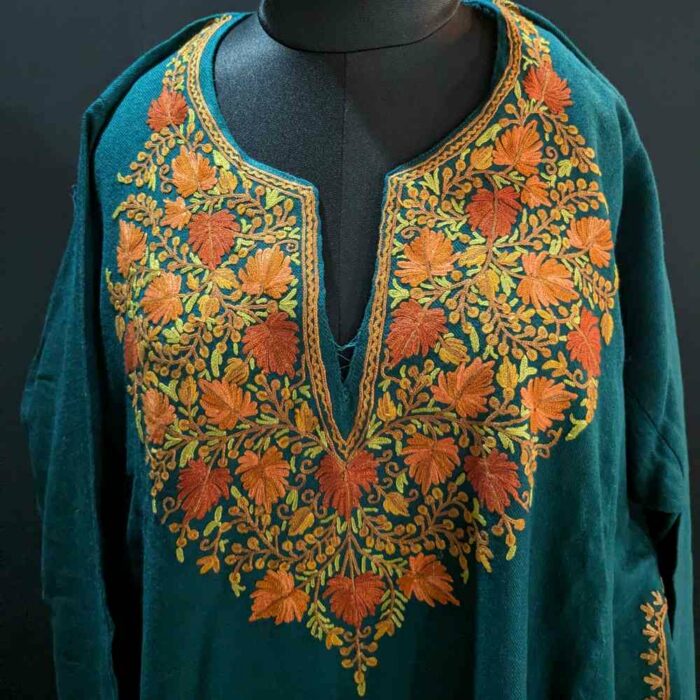 Green Handwork Pure Wool Kashmiri Pheran Dress